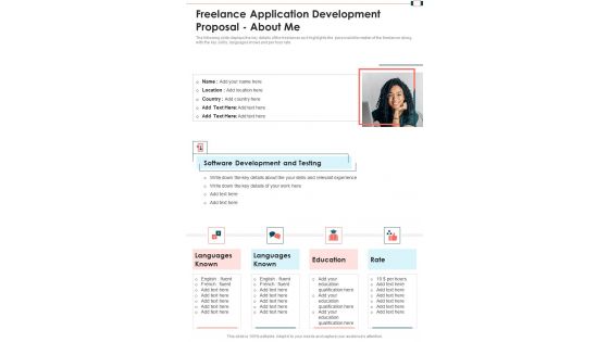 Freelance Application Development Proposal About Me One Pager Sample Example Document