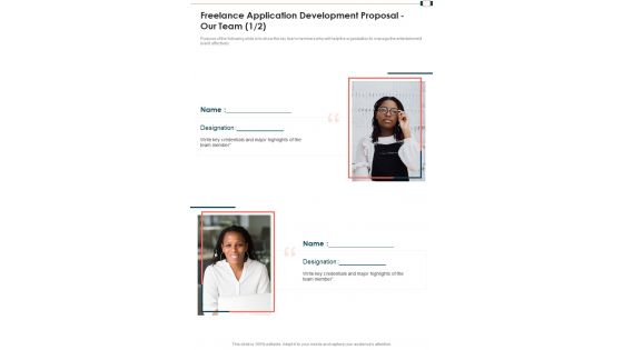 Freelance Application Development Proposal Our Team One Pager Sample Example Document