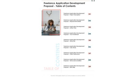 Freelance Application Development Proposal Table Of Contents One Pager Sample Example Document