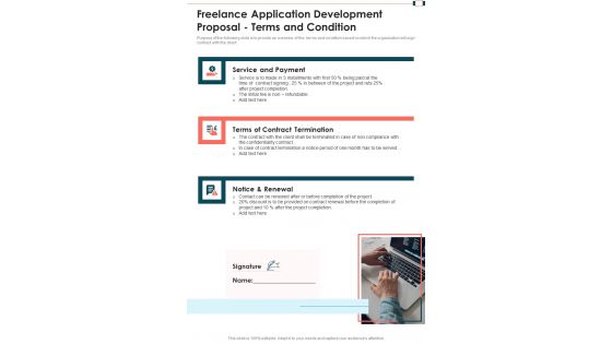 Freelance Application Development Proposal Terms And Condition One Pager Sample Example Document