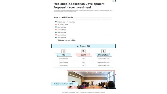 Freelance Application Development Proposal Your Investment One Pager Sample Example Document