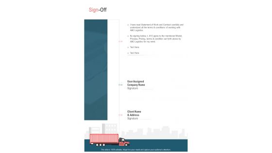 Freight Forwarding Business Proposal Sign Off One Pager Sample Example Document