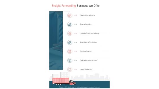 Freight Forwarding Business We Offer One Pager Sample Example Document