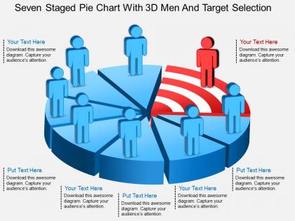 Fu seven staged pie chart with 3d men and target selection powerpoint template