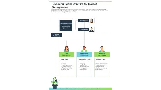 Functional Team Structure For Project Management One Pager Sample Example Document