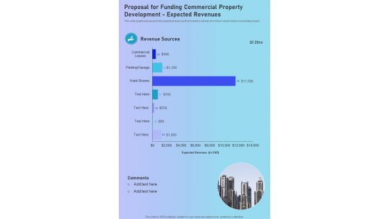 Funding Commercial Property Development Expected Revenues One Pager Sample Example Document