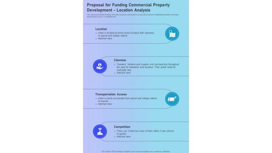 Funding Commercial Property Development Location Analysis One Pager Sample Example Document