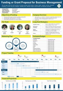 Funding or grant proposal for business management presentation report infographic ppt pdf document