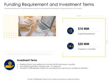 Funding requirement and investment terms alternative financing pitch deck ppt model portfolio