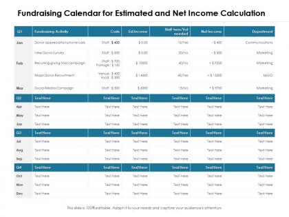 Fundraising calendar for estimated and net income calculation