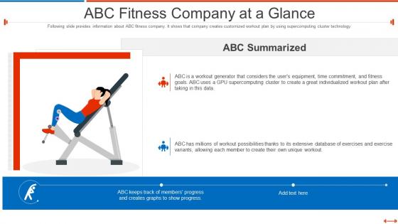 Fundraising pitch deck for fitness startup abc fitness company at a glance