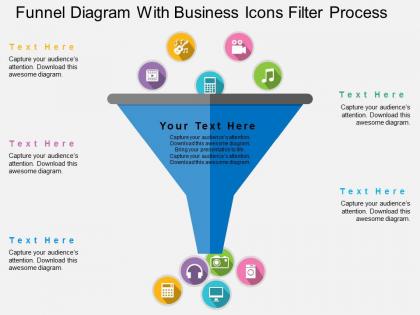 Funnel diagram with business icons filter process flat powerpoint design