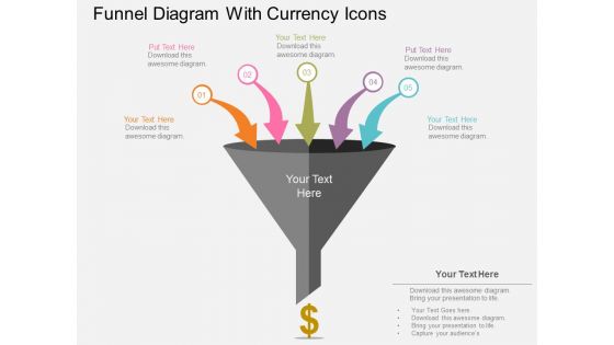 Funnel diagram with currency icons flat powerpoint design