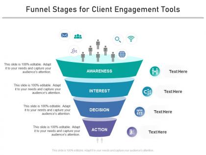 Funnel stages for client engagement tools infographic template