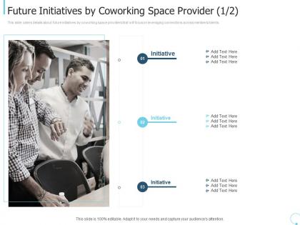 Future initiatives coworking collaborative workspace investor funding elevator ppt visuals