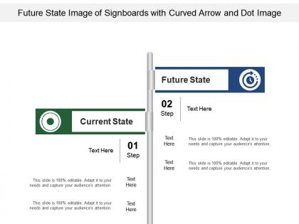 Future state image of signboards with curved arrow and dot image