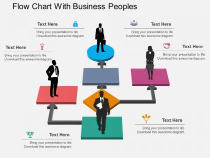 Fw flow chart with business peoples flat powerpoint design