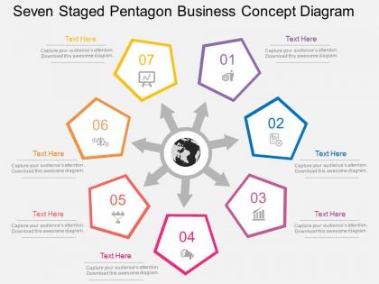 Fw seven staged pentagon business concept diagram flat powerpoint design