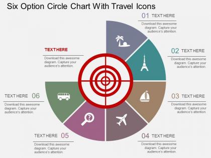 Fx six option circle chart with travel icons flat powerpoint design