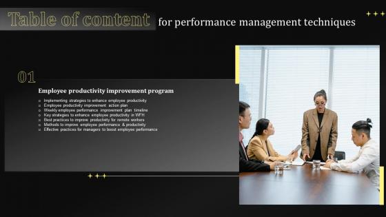 G116 Table Of Content For Performance Management Techniques Ppt Powerpoint Presentation File