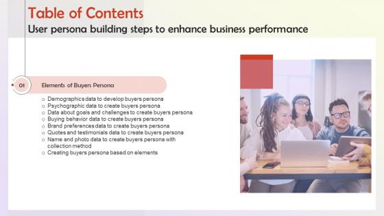G159 Table Of Contents User Persona Building Steps To Enhance Business Performance MKT SS V