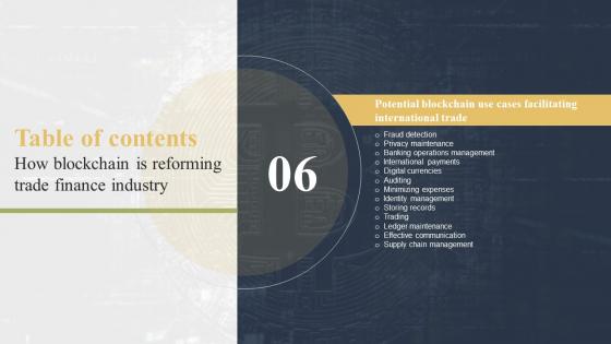 G161 Table Of Contents How Blockchain Is Reforming Trade Finance Industry BCT SS