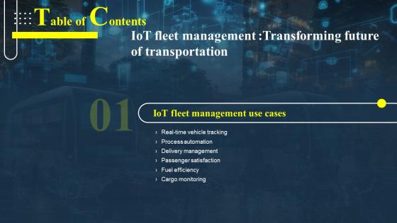 G172 Table Of Contents IOT Fleet Management Transforming Future Of Transportation IOT SS V