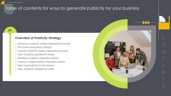 G47 Table Of Contents For Ways To Generate Publicity For Your Business Strategy SS