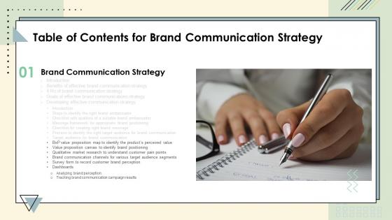 G9 Table Of Contents For Brand Communication Strategy Ppt Inspiration