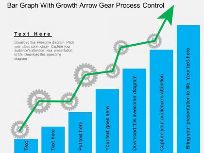 Ga bar graph with growth arrow gear process control flat powerpoint design