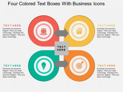 Ga four colored text boxes with business icons flat powerpoint design