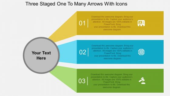 Ga three staged one to many arrows with icons flat powerpoint design
