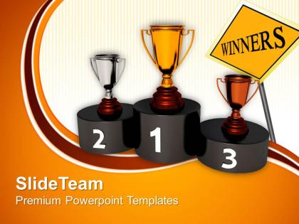Game of strategy templates podium golden trophy challenge success process ppt powerpoint