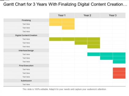 Gantt chart for 3 years with finalizing digital content creation and submission
