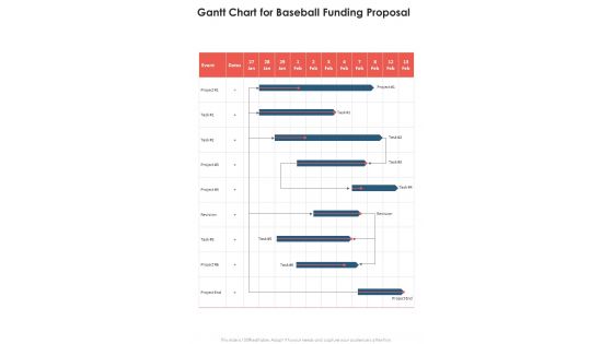 Gantt Chart For Baseball Funding Proposal One Pager Sample Example Document