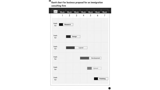Gantt Chart For Business Proposal For An Immigration Consulting Firm One Pager Sample Example Document