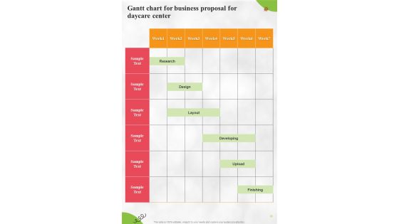 Gantt Chart For Business Proposal For Daycare Center One Pager Sample Example Document