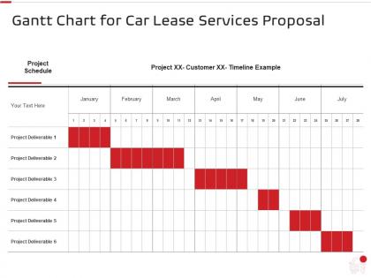 Gantt chart for car lease services proposal ppt powerpoint presentation layouts