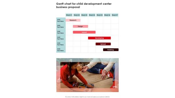 Gantt Chart For Child Development Center Business Proposal One Pager Sample Example Document