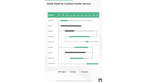 Gantt Chart For Contact Center Service One Pager Sample Example Document