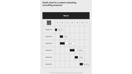 Gantt Chart For Content Marketing Consulting Proposal One Pager Sample Example Document