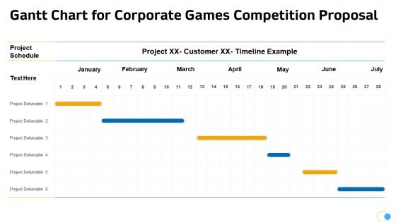 Gantt chart for corporate games competition proposal ppt slides graphics