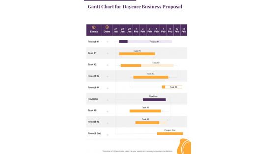 Gantt Chart For Daycare Business Proposal One Pager Sample Example Document