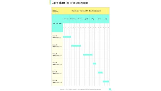 Gantt Chart For Debt Settlement One Pager Sample Example Document