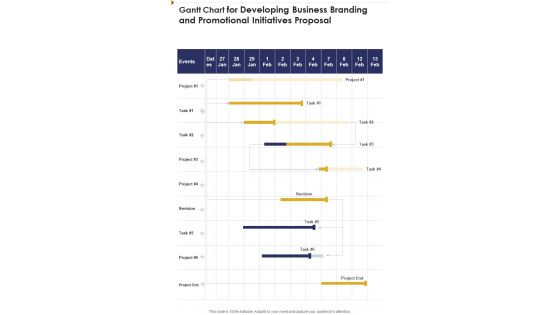 Gantt Chart For Developing Business Branding One Pager Sample Example Document