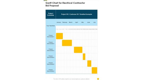 Gantt Chart For Electrical Contractor Bid Proposal One Pager Sample Example Document