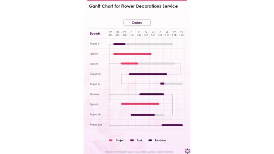Gantt Chart For Flower Decorations Service One Pager Sample Example Document