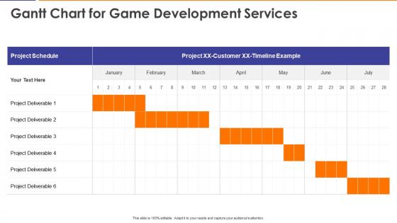 Gantt chart for game development services ppt slides microsoft