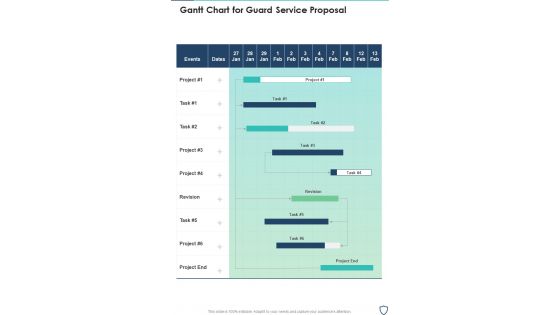 Gantt Chart For Guard Service Proposal One Pager Sample Example Document