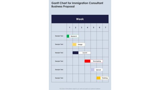 Gantt Chart For Immigration Consultant Business Proposal One Pager Sample Example Document